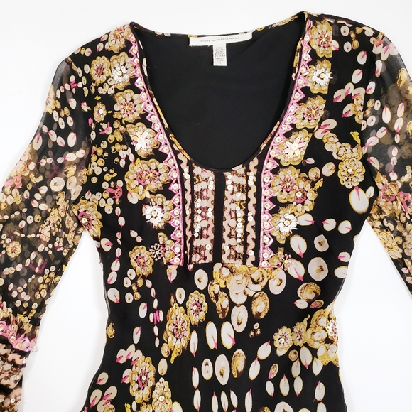 Diane Von Furstenberg Dresses Dvf Embellished Boho Silk Dress